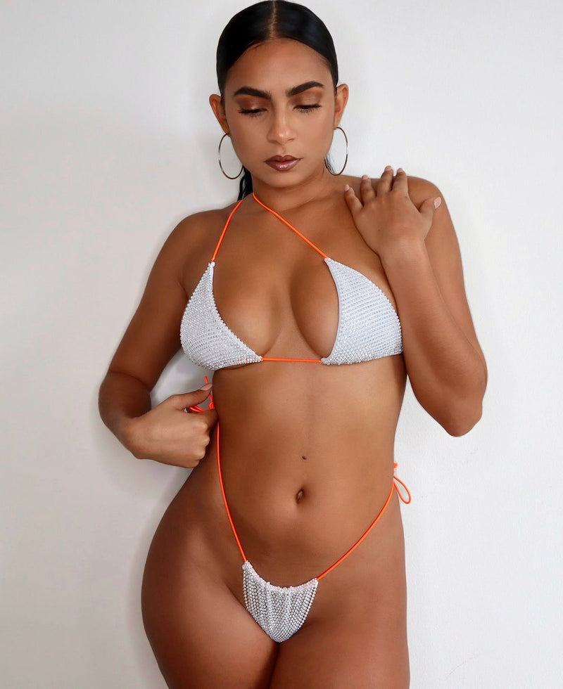 Cindy Tini'kini - White Sexy Silver Rhinestone Tiny BikiniWhitneyncoswimsuit